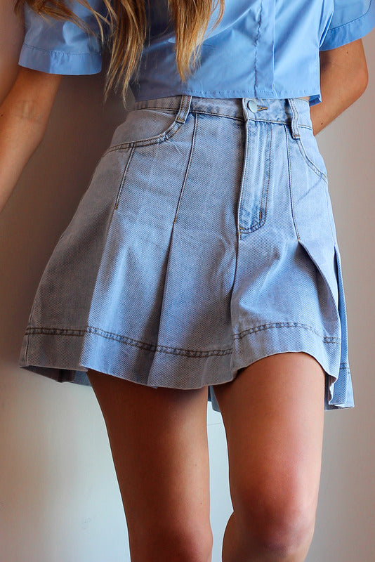 PLEATED SKIRT DENIM